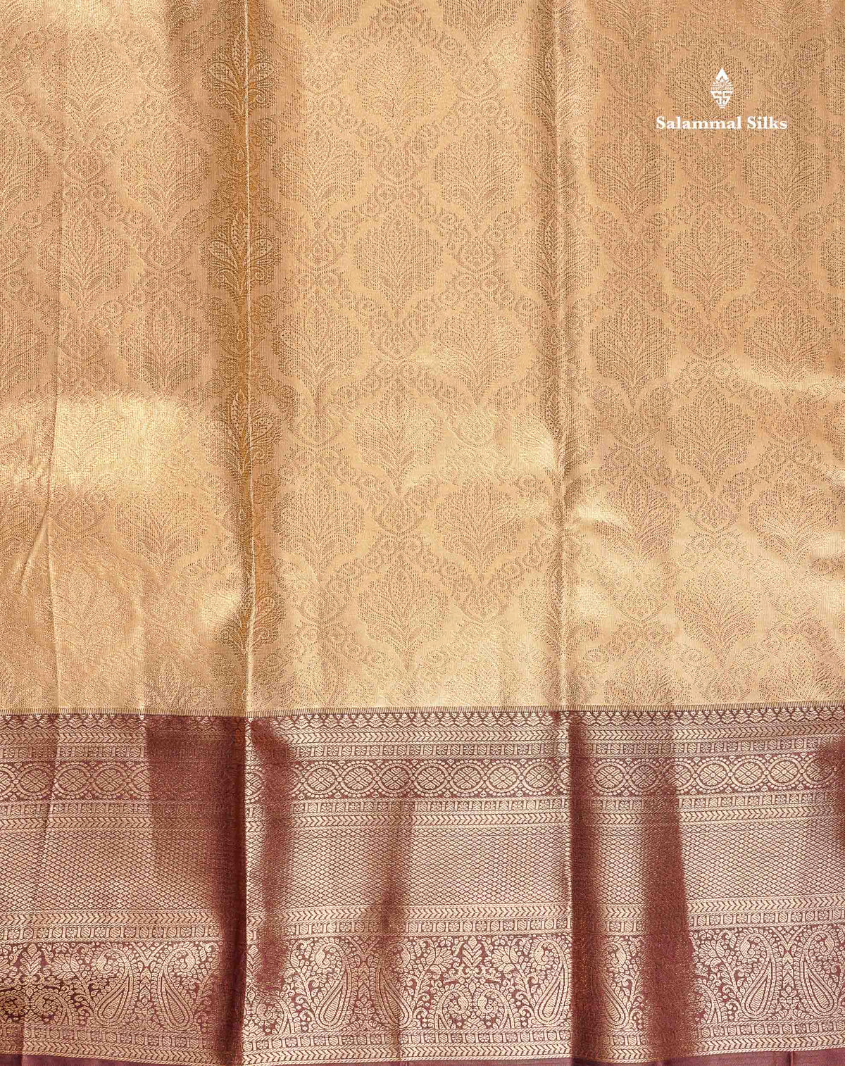 Tissue Bridal Semi Silk Saree - Beige Colour Body With Contrast Dark Brown Border