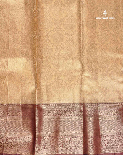 Tissue Bridal Semi Silk Saree - Beige Colour Body With Contrast Dark Brown Border