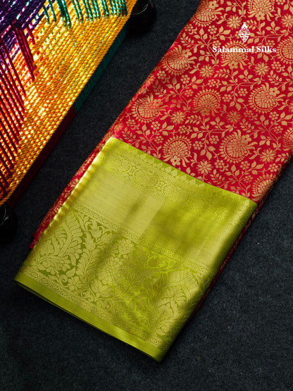 Semi Silk Pattu Pavadai (Pinkish Red) With Pista Green Blouse 44"