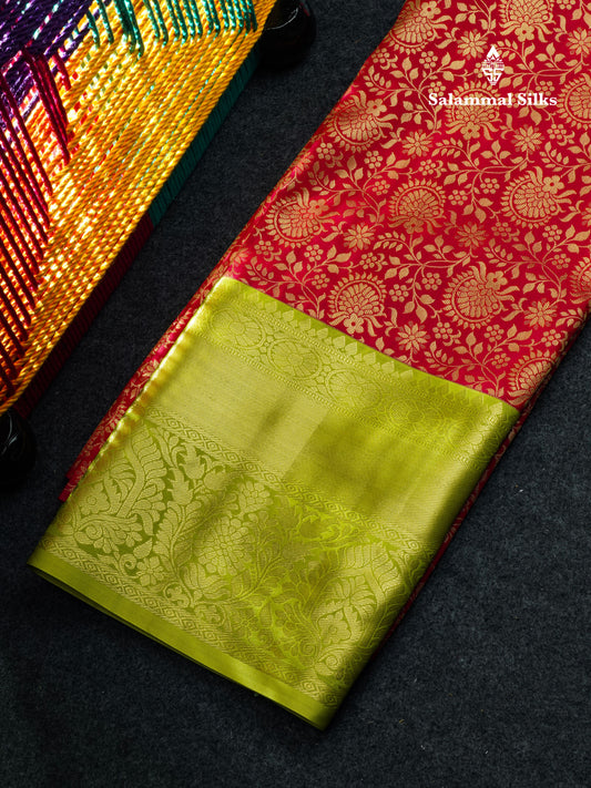 Semi Silk Pattu Pavadai (Pinkish Red) With Pista Green Blouse 44"