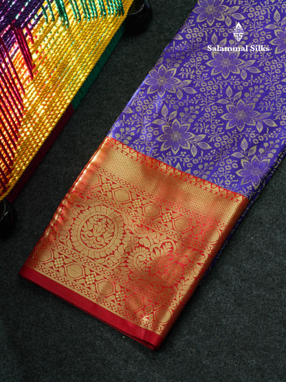 Semi Silk Pattu Pavadai (Violet) With Red Blouse 44"