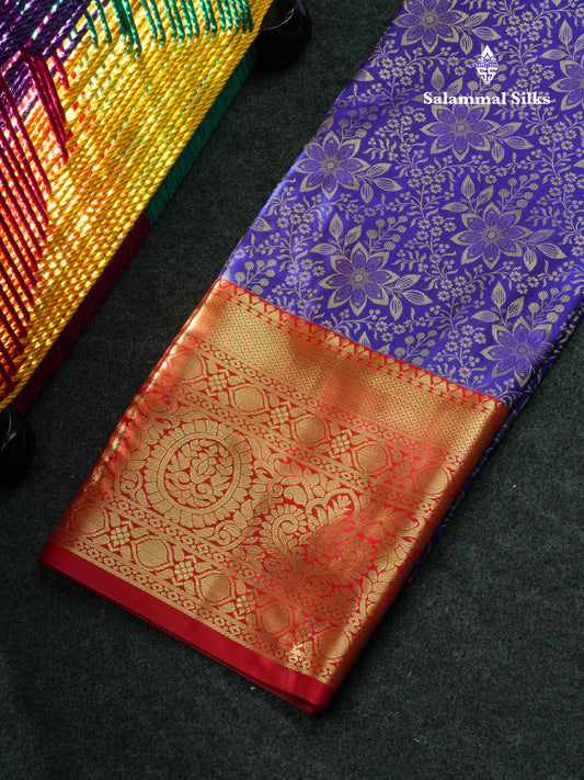 Semi Silk Pattu Pavadai (Violet) With Red Blouse 44"