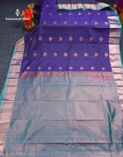 Beautiful Cream Sandal Zari Butta Semi Silk Saree With Contrast Sapphire Green Traditional Border