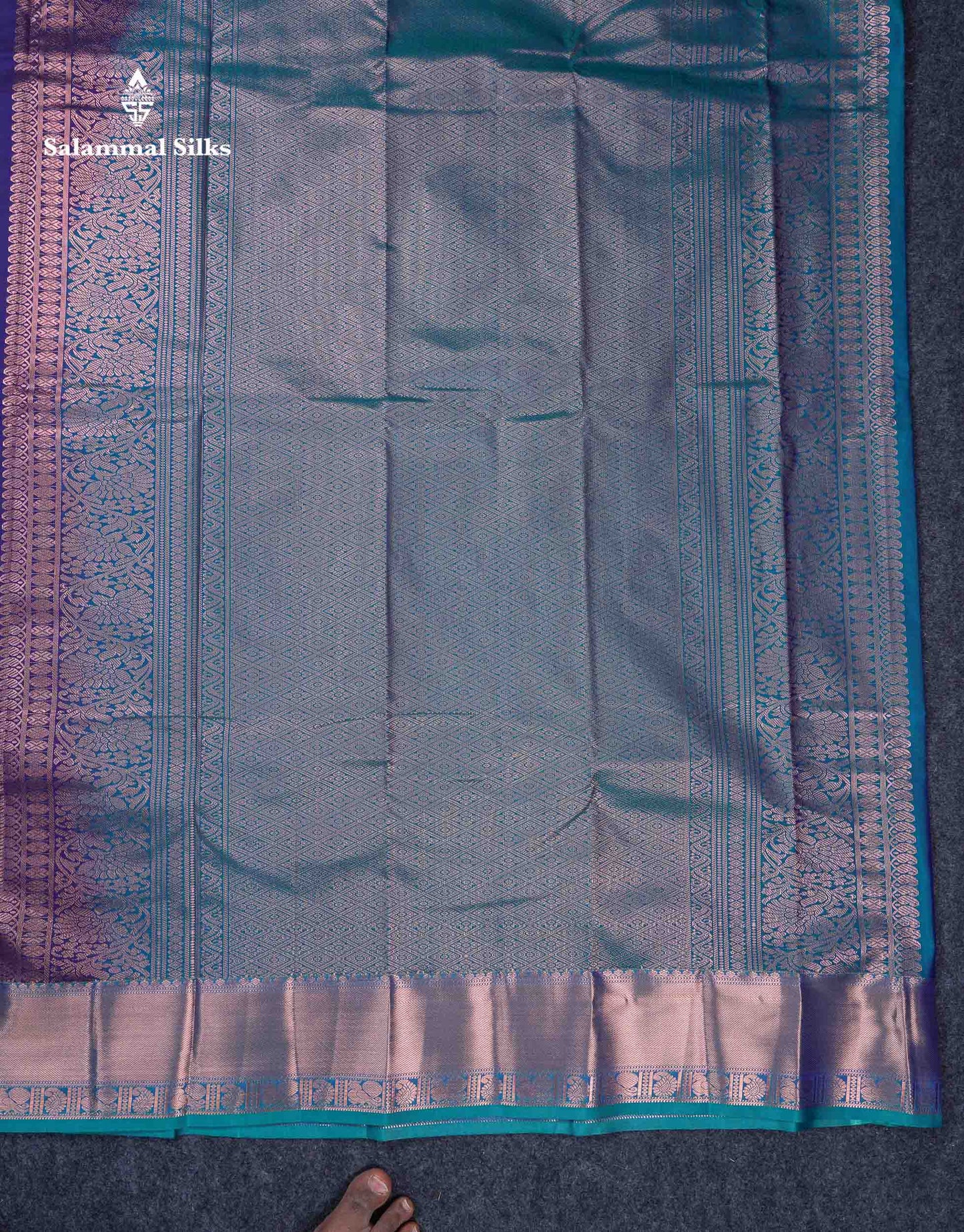 Beautiful Cream Sandal Zari Butta Semi Silk Saree With Contrast Sapphire Green Traditional Border