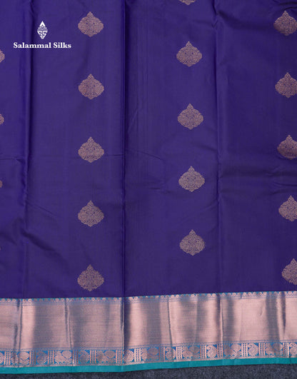 Beautiful Cream Sandal Zari Butta Semi Silk Saree With Contrast Sapphire Green Traditional Border
