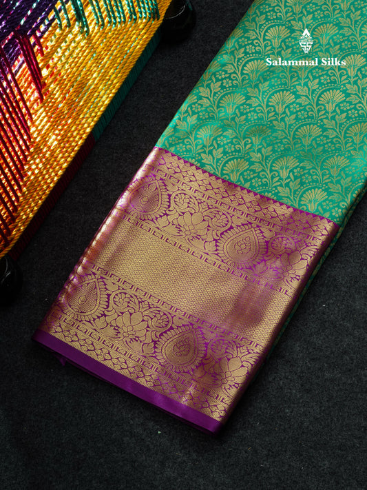 Semi Silk Pattu Pavadai (Saffire Green) With Purple Blouse 44"