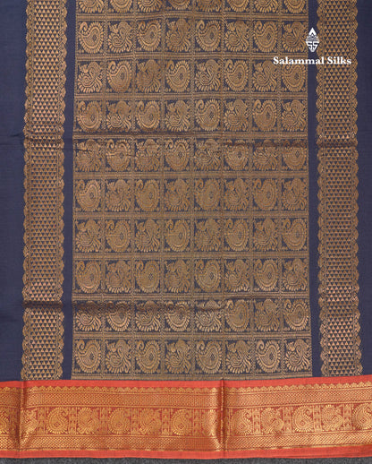 Beautiful Orange Pure Cotton Saree With Contrast Parrot Green Traditional Border