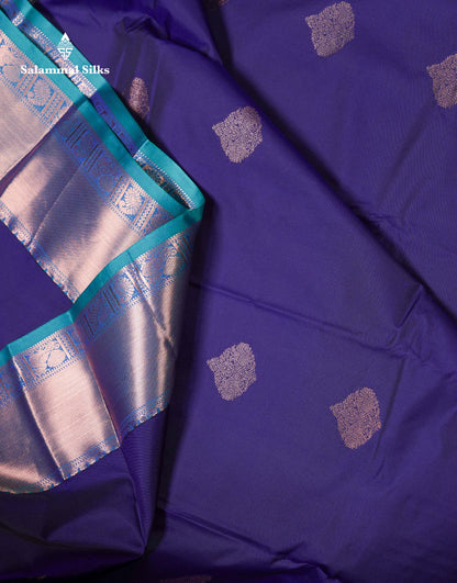 Beautiful Cream Sandal Zari Butta Semi Silk Saree With Contrast Sapphire Green Traditional Border