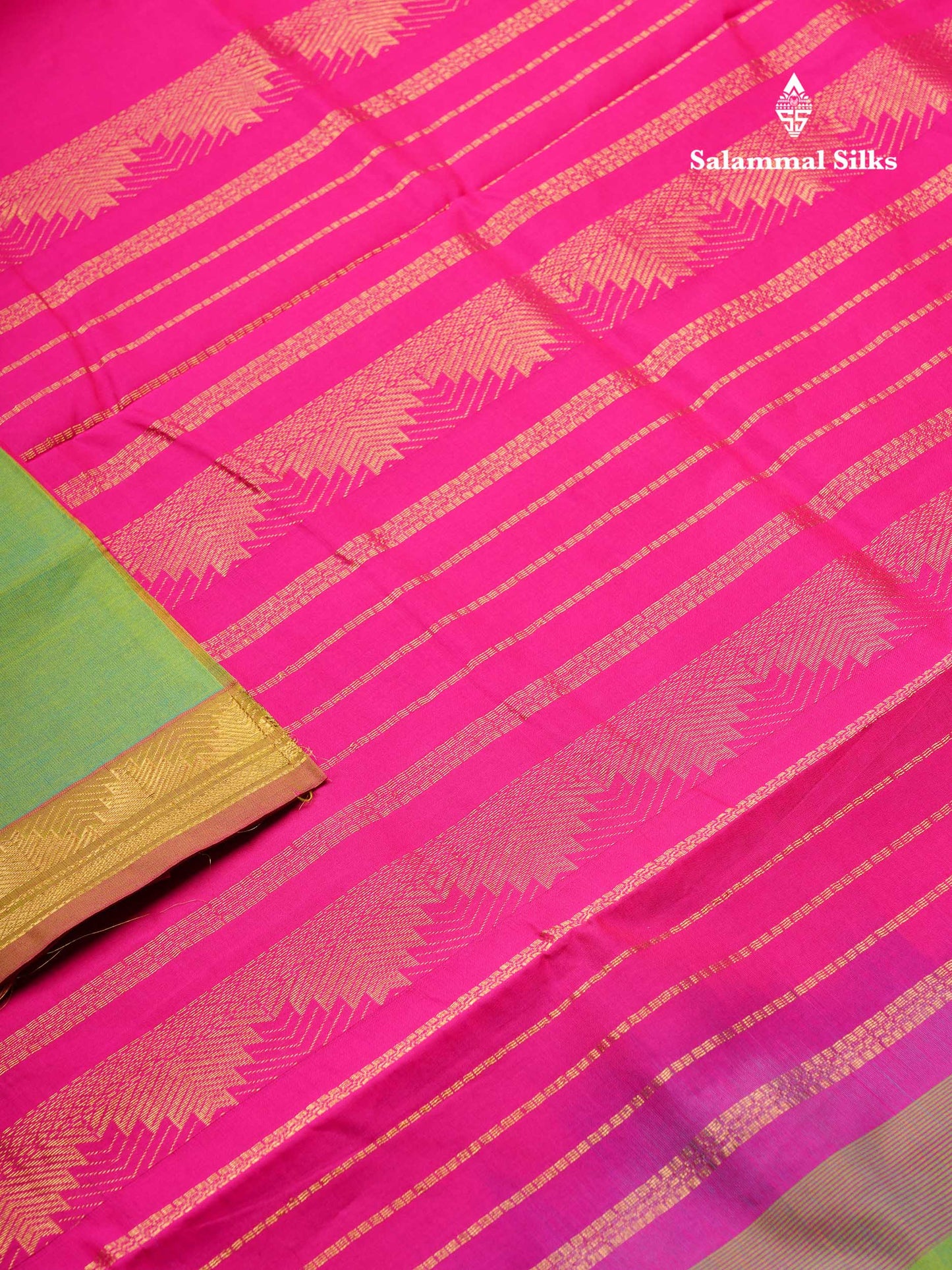Beautiful Rexona Green Plain Semi Silk Cotton Saree With Contrast Magenta Pink Blouse