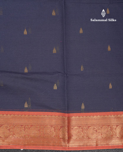Beautiful Orange Pure Cotton Saree With Contrast Parrot Green Traditional Border