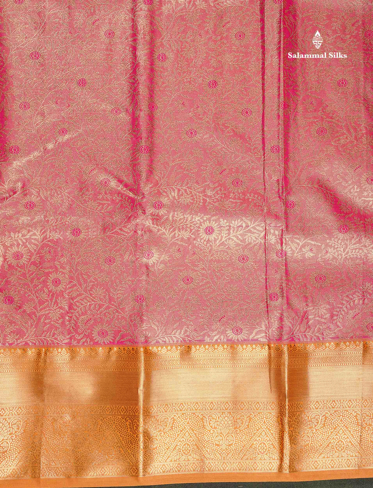 Tissue Bridal Semi Silk Saree - Pink Colour Body With Contrast Orange Border