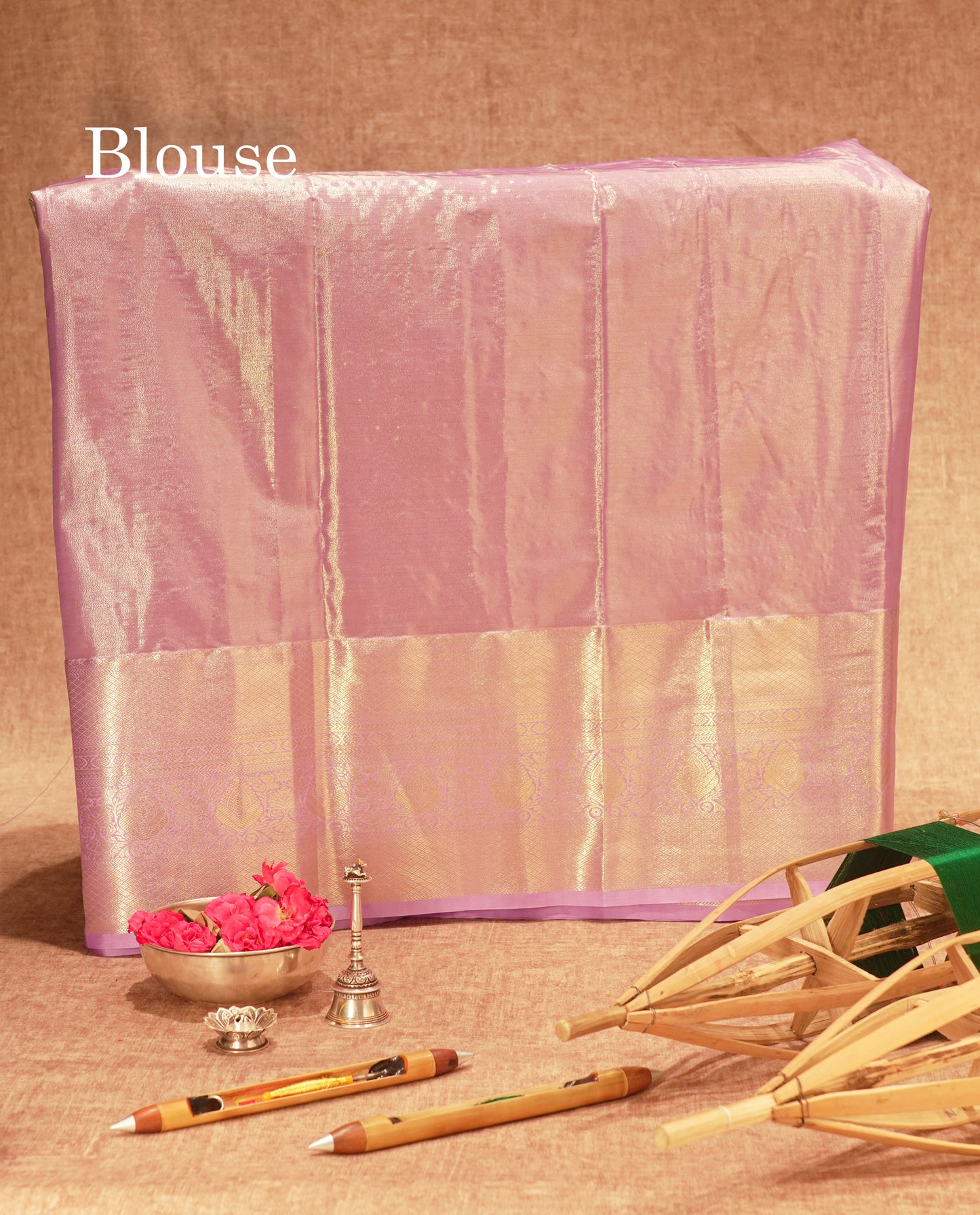 Semi Silk Pattu Pavadai (Green Tissue) With Lavender Blouse 45 "