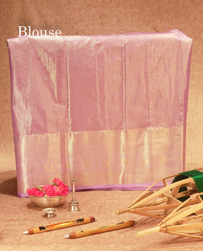 Semi Silk Pattu Pavadai (Green Tissue) With Lavender Blouse 45 "