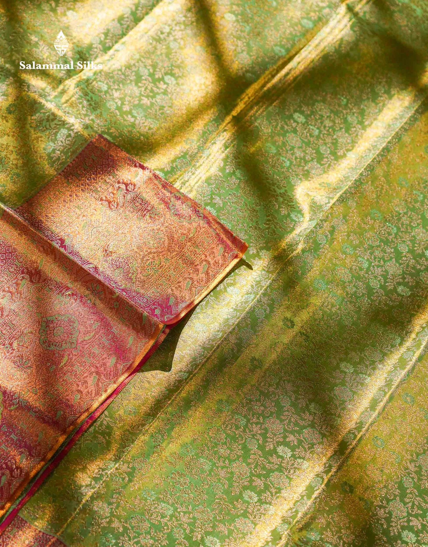 Beautiful Parrot Green Tissue Bridal Pure Kanjivaram Silk Saree With Contrast Pink Fancy Evening Morning Border