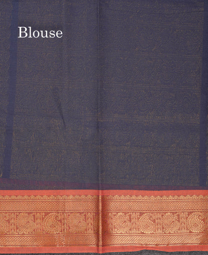 Beautiful Orange Pure Cotton Saree With Contrast Parrot Green Traditional Border