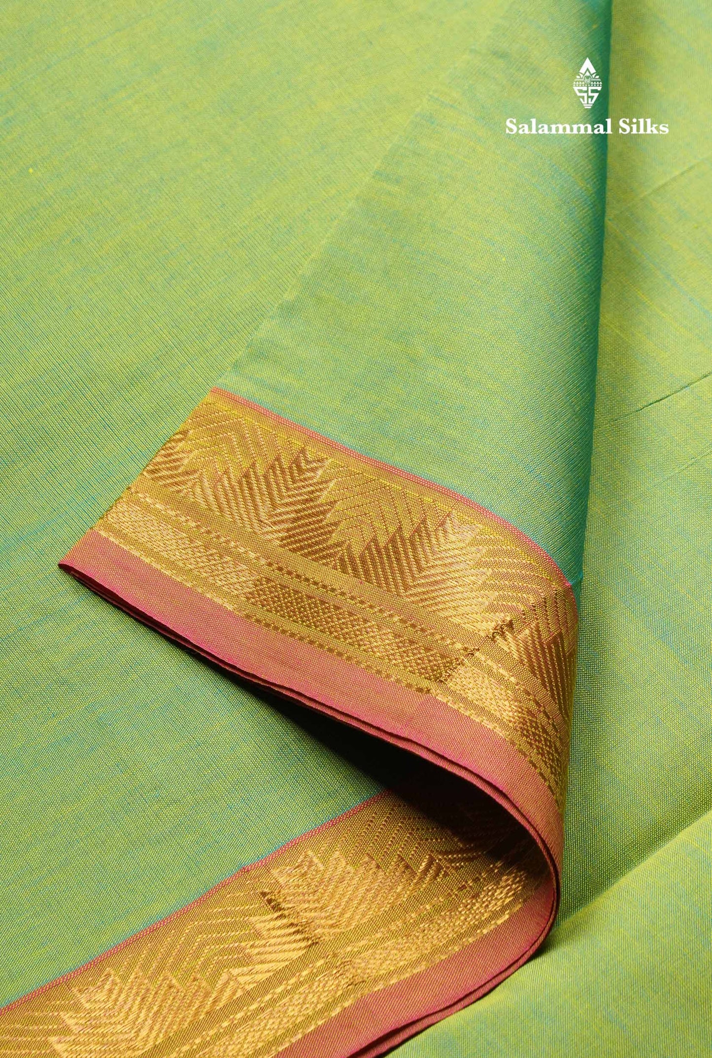 Beautiful Rexona Green Plain Semi Silk Cotton Saree With Contrast Magenta Pink Blouse
