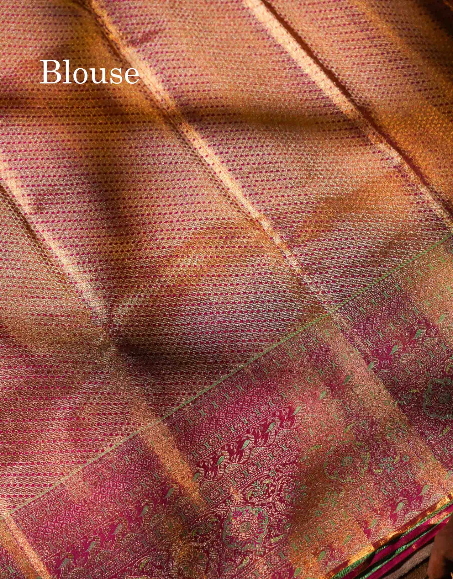 Beautiful Parrot Green Tissue Bridal Pure Kanjivaram Silk Saree With Contrast Pink Fancy Evening Morning Border