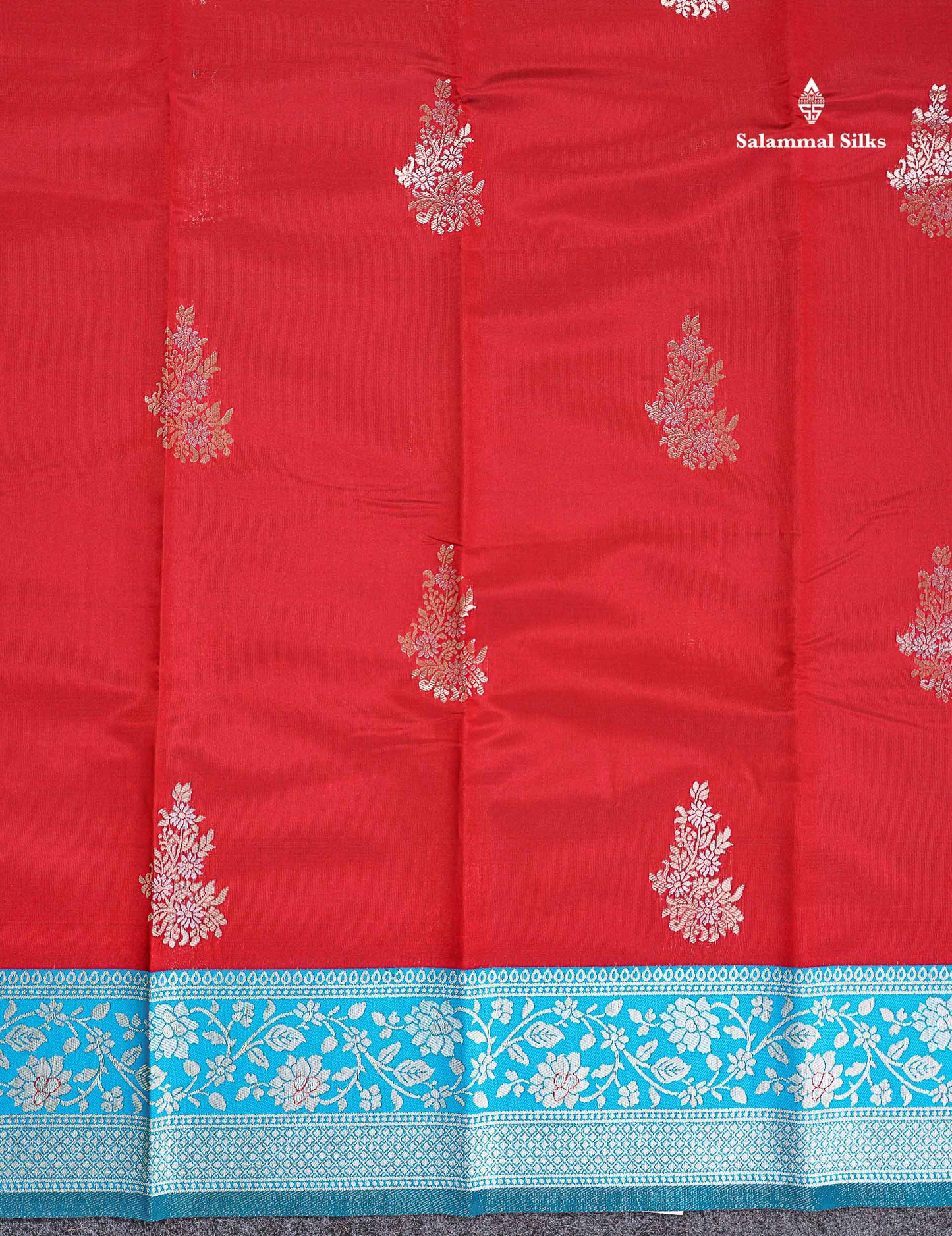 Semi Silk Saree -  Red Colour Body With Contrast Blue Fancy Border