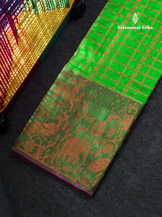 Traditional Pure Silk Pattu Pavadai (Green) With Magenta Pink Blouse 44"