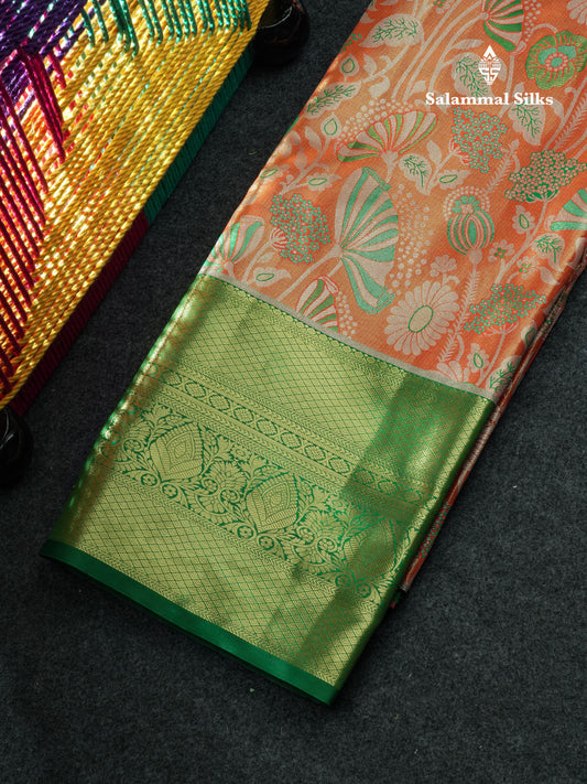 Semi Silk Pattu Pavadai (Light Orange) With Green Blouse 44"