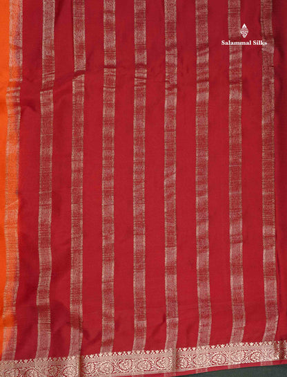 Semi Mysore Silk Saree - Pinkish Peach  Colour Body Plain With Contrast Navy Blue Small Border