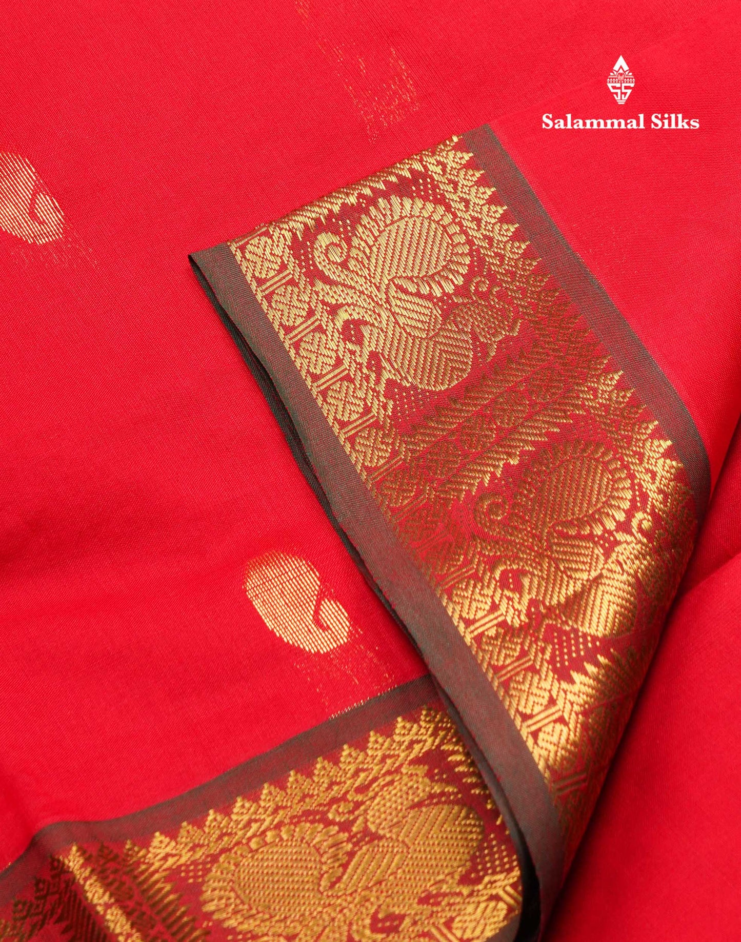Beautiful Chilly Red Mango Zari Butta Red Semi Silk Cotton Saree With Contrast Saffire Green Blouse