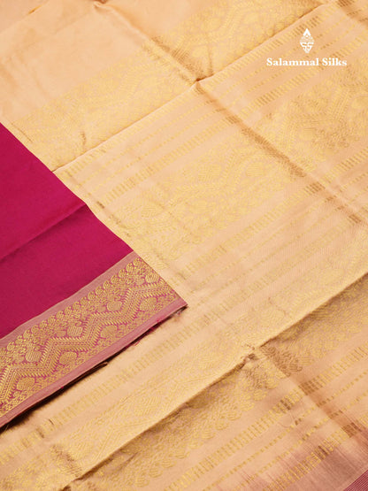 Beautiful Dual Tone Maroon Plain Semi Silk Cotton Saree With Traditional Sandal Border