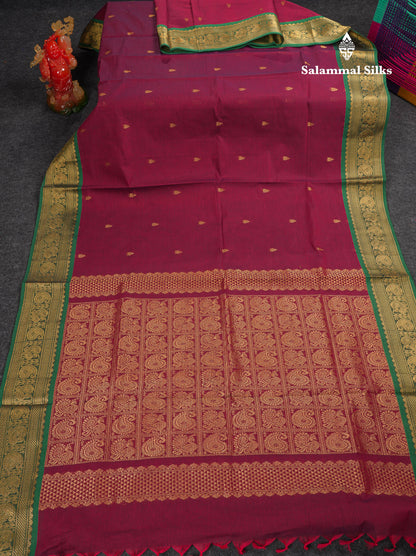 Beautiful Orange Pure Cotton Saree With Contrast Parrot Green Traditional Border