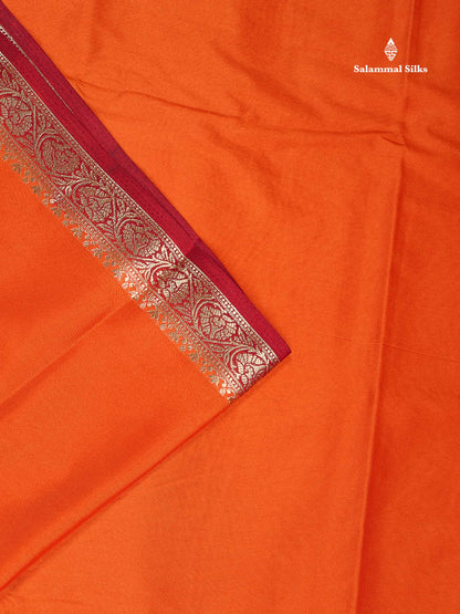 Semi Mysore Silk Saree - Pinkish Peach  Colour Body Plain With Contrast Navy Blue Small Border