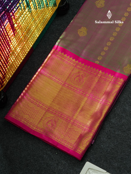 Dual Tone Pure Silk Pattu Pavadai (Magenta & Green) With Pink Blouse 44"