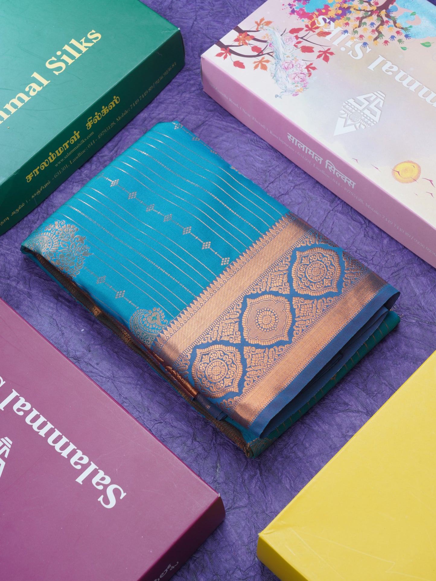 Dual Tone Peacock Green Semi Silk Saree With Contrast Dark Brown Blouse