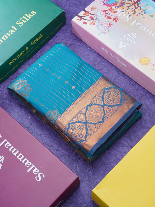 Dual Tone Peacock Green Semi Silk Saree With Contrast Dark Brown Blouse