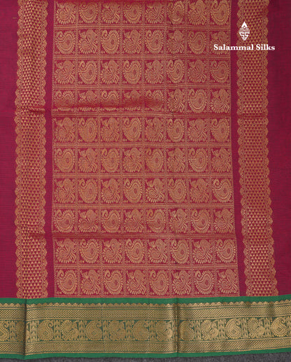 Beautiful Orange Pure Cotton Saree With Contrast Parrot Green Traditional Border