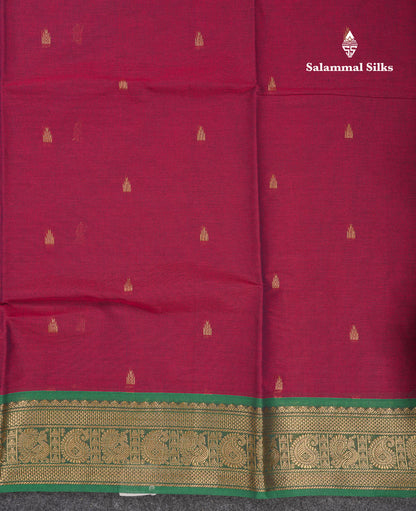 Beautiful Orange Pure Cotton Saree With Contrast Parrot Green Traditional Border