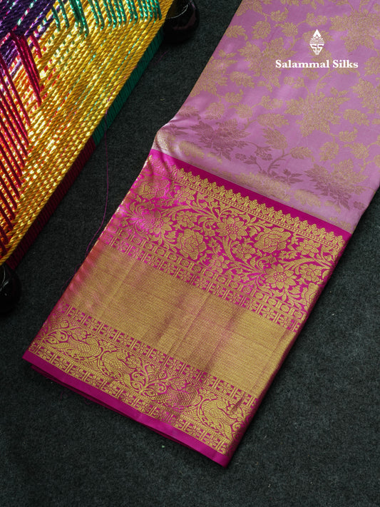 Pure Silk Pattu Pavadai ( Light Pink ) With Pink Blouse 44"