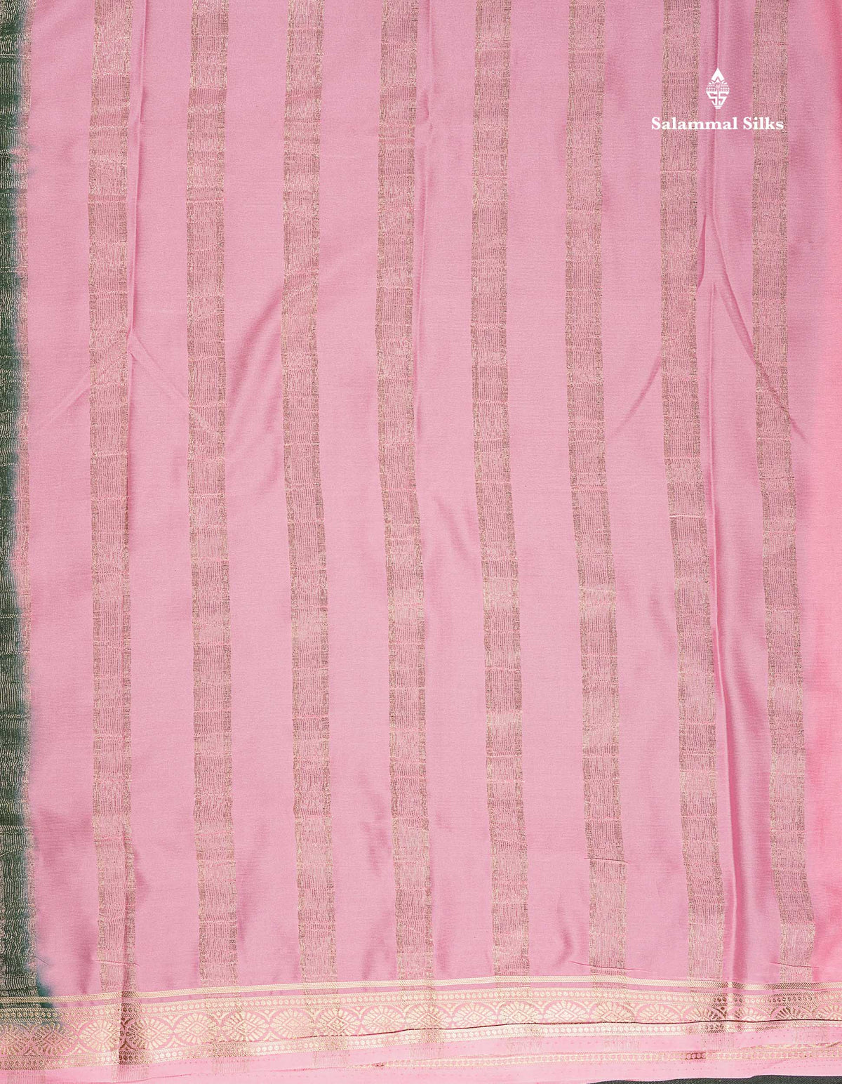 Semi Mysore Silk Saree - Bottle Green Colour Body Plain With Contrast Baby Pink Small Border