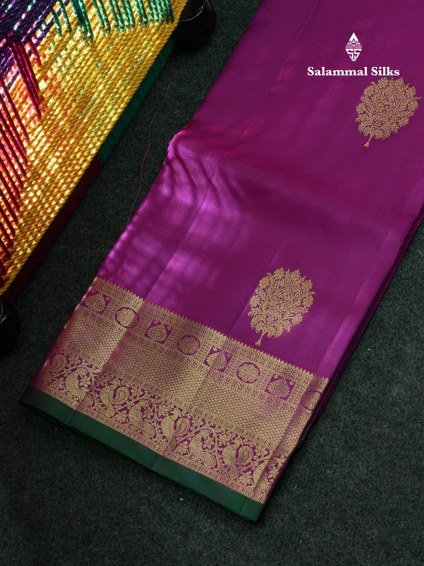 Pure Silk Pattu Pavadai (Magenta) With Green Blouse 44"