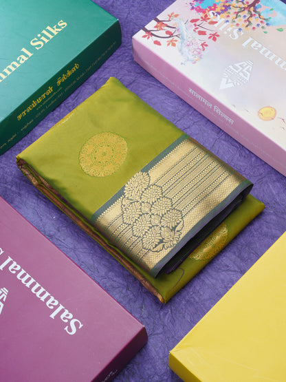 Dual Tone Olive Green Semi Silk Saree With Contrast Purple Blouse