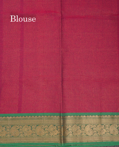 Beautiful Orange Pure Cotton Saree With Contrast Parrot Green Traditional Border