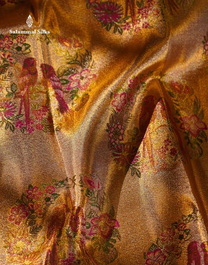 Beautiful Gold Tissue Bridal Pure Kanjivaram Silk Saree With Contrast Pink Traditional Border