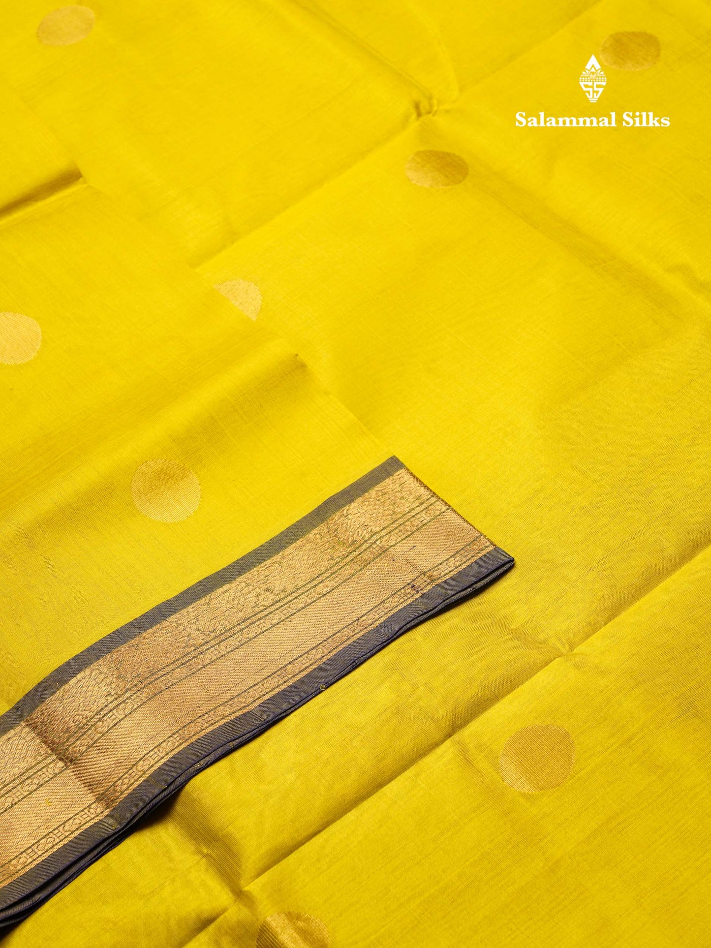 Beautiful Lemon Yellow Semi Silk Cotton Saree With Royal Blue Traditional Border