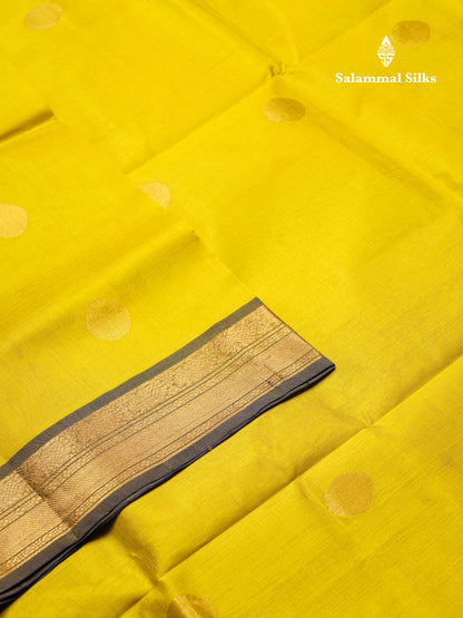 Beautiful Lemon Yellow Semi Silk Cotton Saree With Royal Blue Traditional Border