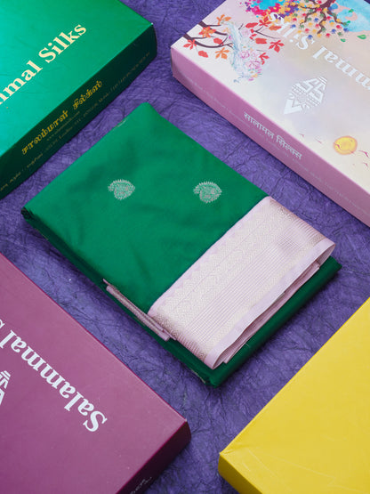 Bottle Green Semi Silk Saree With Contrast Baby Pink Small Border