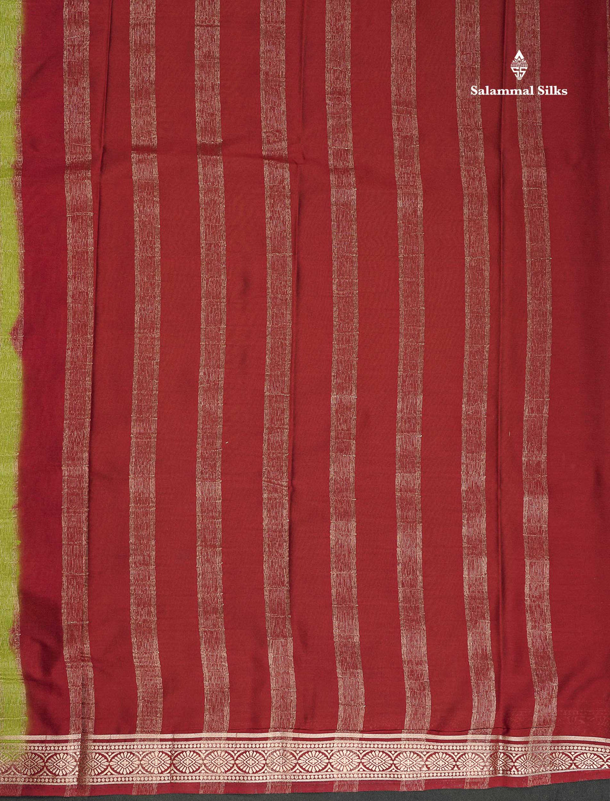 Semi Mysore Silk Saree - Bottle Green Colour Body Plain With Contrast Baby Pink Small Border