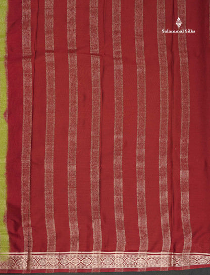 Semi Mysore Silk Saree - Bottle Green Colour Body Plain With Contrast Baby Pink Small Border