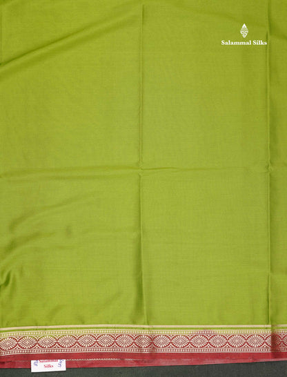 Semi Mysore Silk Saree - Bottle Green Colour Body Plain With Contrast Baby Pink Small Border