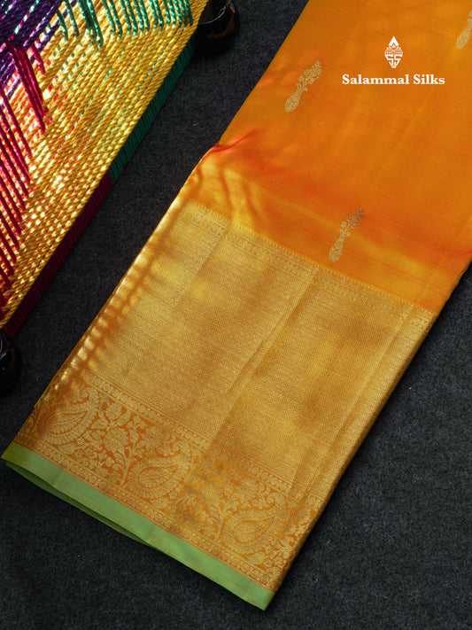 Pure Silk Pattu Pavadai (Orange) With Sapphire Blue Blouse 44"