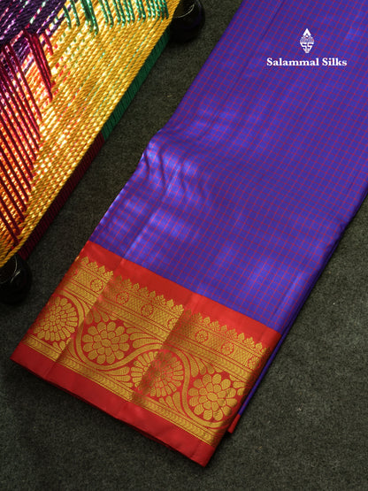 Pure Silk Pattu Pavadai Tiny Checks (Yellow) With Bottle Green Blouse 44"