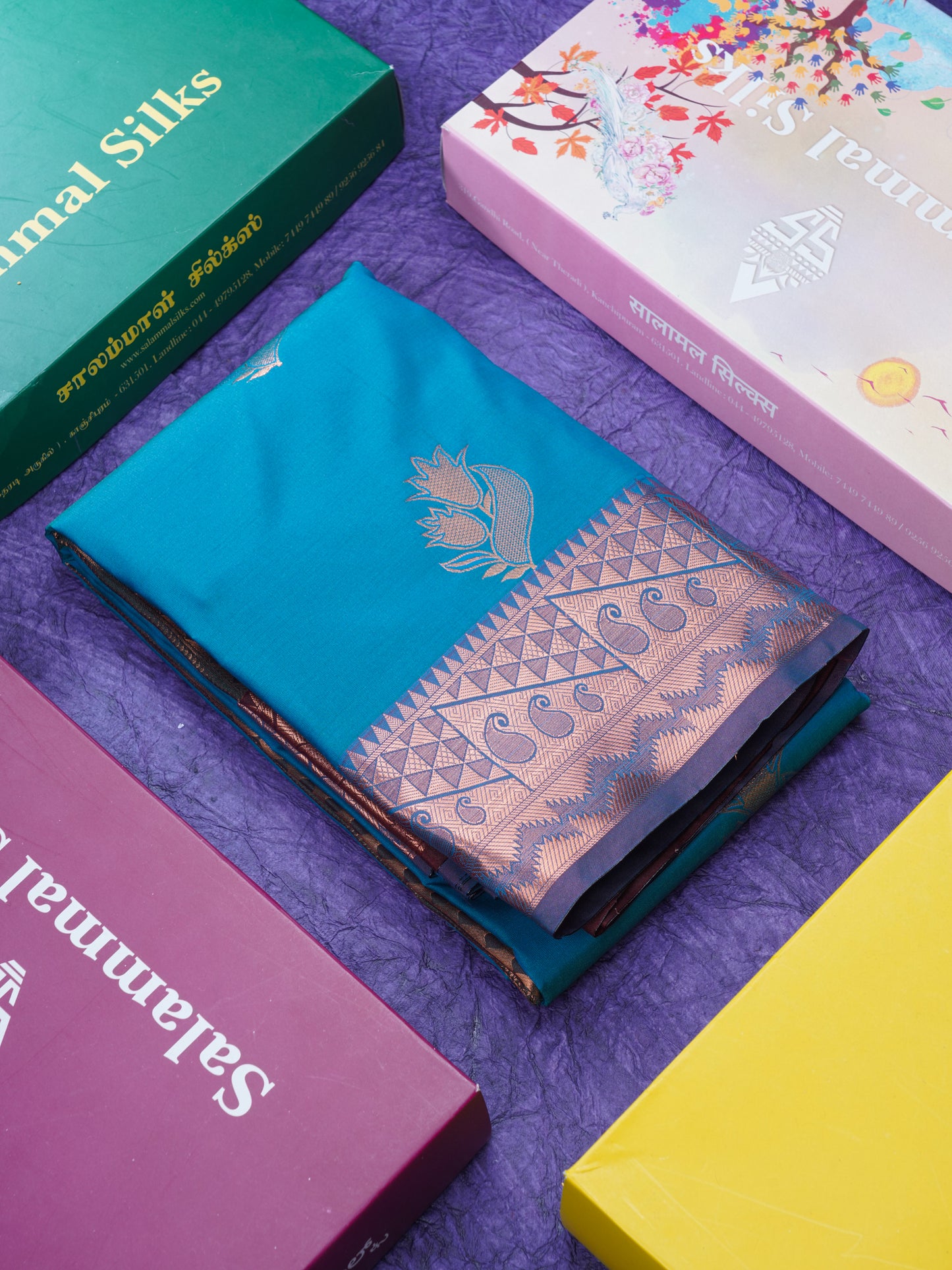 Peacock Blue Semi Silk Saree With Contrast Dark Brown Blouse