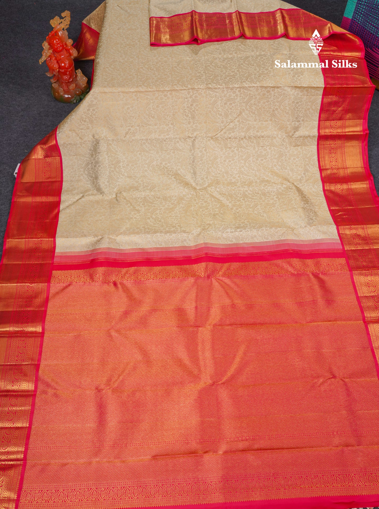 Half White Pure Kanjivaram Silk Saree 2G With Contrast Pink Traditional Border